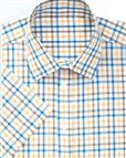 Pure Cotton Short Sleeve Blue Gold and White Check Shirt